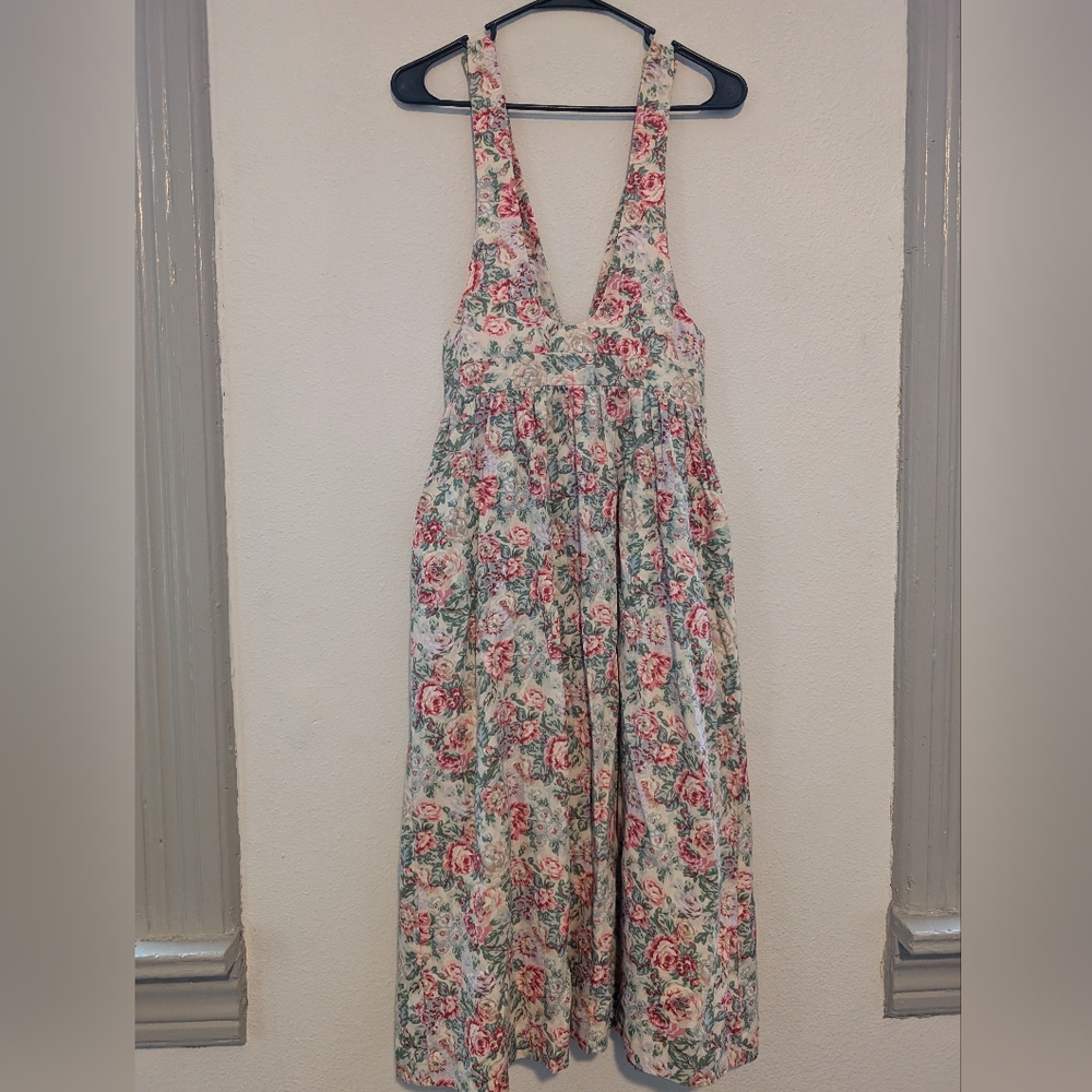 Floral V-Neck Midi Dress - Pink & Green